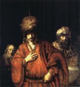 REMBRANDT Harmenszoon van Rijn David and Uriah or Ahasuerus,Haman and Harbona painting